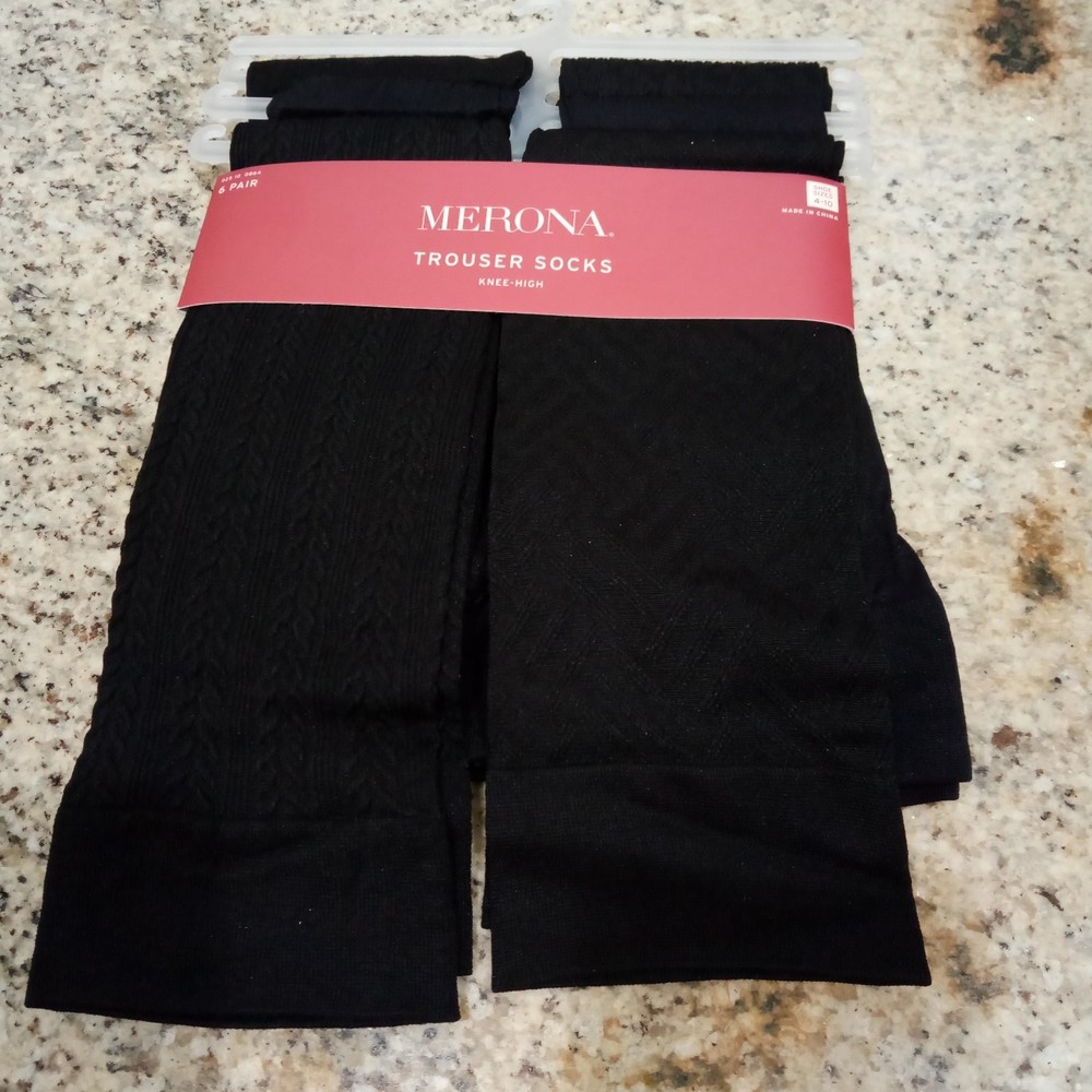 NWT 2 packs of Merona Black 6 pk of socks (2 plain/4 patterned) in size 4-10 - Picture 2 of 5